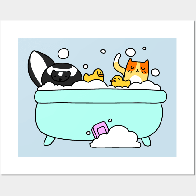 Skunk and Cat Bath Time Wall Art by saradaboru